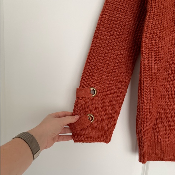 Lace-Up Ribbed Knit Sweater - Rust - Picture 2 of 7